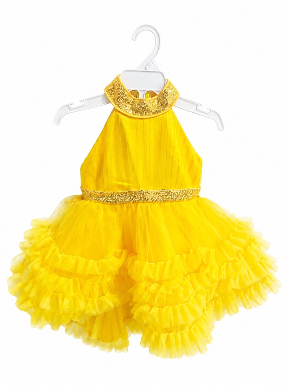 Sequin Collar Yellow Tulle Dance Dress for Kids